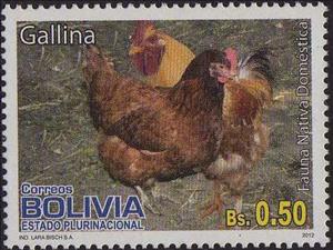 Stamp, Chicken (Gallus gallus domesticus), Bolivia,  , Animals (Fauna), Birds, Poultry, Roosters and Chickens