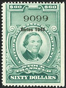 Revenue Stamp, Stock Transfer/Cobb, United States of America,  , Famous People, Men, Politicians