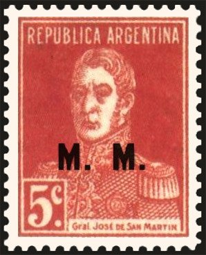 Stamp, José Francisco de San Martín (1778-1850), ovpt. “M.M.”, Argentina,  , Famous People, Freedom Fighters, Generals, Heroes, Men, Revolutions
