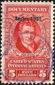 Revenue Stamp, Series 1951/G.M. Bibb, United States of America,  , Famous People, Men, Politicians