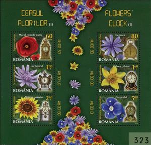 Souvenir Sheet, Flower Clock SS, Romania,  , Clocks, Flowers, Plants (Flora)