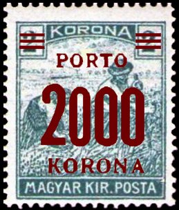 Stamp, Reaper, red overprint with new value, Hungary,  
