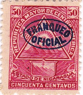 Stamp, Coat of Arms in a triangle, Nicaragua,  