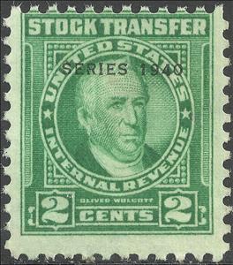 Revenue Stamp, Stock Transfer/Oliver Wolcott, United States of America,  , Men, Politicians, Государственный деятель