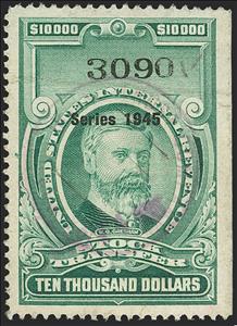Revenue Stamp, Stock Transfer/W.Q. Gresham, United States of America,  , Famous People, Jurists, Men, Politicians