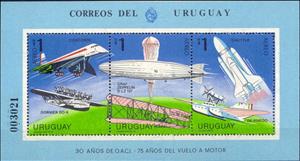 Souvenir Sheet, Concorde, Zeppelin, Shuttle, Uruguay,  , Aircraft, Rockets, Zeppelins