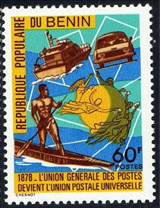 Stamp, Boatsman, ship and car, Benin,  , Postal Unions, Ships, Vehicles