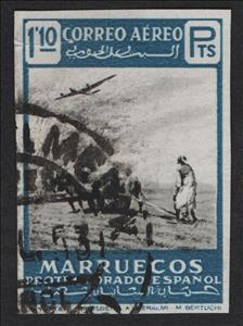 Stamp, Scenery and aircraft for flight, Spain, Colonies,  , Agriculture, Aircraft