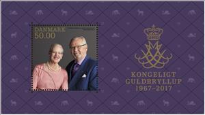 Souvenir Sheet, Royal Golden Wedding Anniversary, Denmark,  , Famous People, Heads of State, Princes, Queens, Royalty, Women