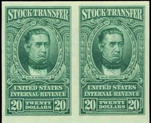 Revenue Stamp, Stock Transfer/William Meredith, United States of America,  , Famous People, Heads of State, Jurists, Men, Politicians, Государственный деятель