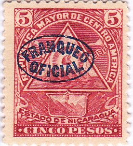 Stamp, Coat of Arms in a triangle, Nicaragua,  