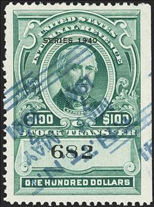Revenue Stamp, Stock Transfer/P.F. Thomas, United States of America,  , Famous People, Men, Politicians