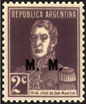 Stamp, José Francisco de San Martín (1778-1850), ovpt. "M.M.", Argentina,  , Famous People, Freedom Fighters, Generals, Heroes, Men, Revolutions
