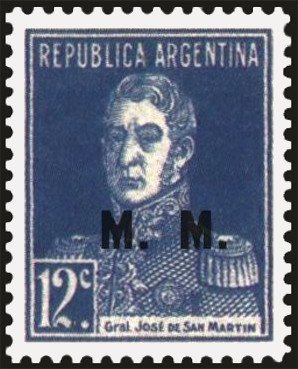 Stamp, San Martin, ovpt. "M.M.", Argentina,  , Famous People, Freedom Fighters, Generals, Heroes, Men, Revolutions
