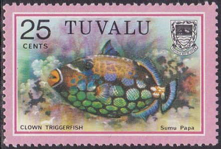 Stamp, Clown Triggerfish, Tuvalu,  , Animals (Fauna), Fishes, Sea Life