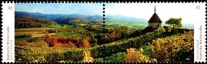 Se-tenant, Baden Wine Street, Germany, Federal Republic,  , Churches - Cathedrals - Basilicas - Chapels, Landscapes, Mountains, Trees