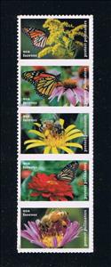 Stamp, Protect Pollinators: Strip of 5, United States of America,  , Animals (Fauna), Bees, Butterflies, Environment Protection, Flowers, Insects, Plants (Flora)