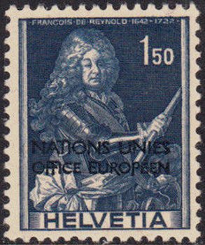 Stamp, Lt-Gen Francois de Reynold (ONU/UNO overprint), Switzerland,  , Generals, Uniforms