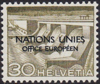 Stamp, Power Plant near Verbois (ONU/UNO overprint), Switzerland,  