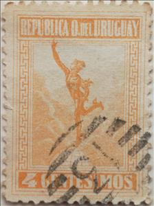 Stamp, Flying Mercury, about 1564, sculpture by Giovanni da Bologna, Uruguay,  , Gods and goddesses, Sculptures
