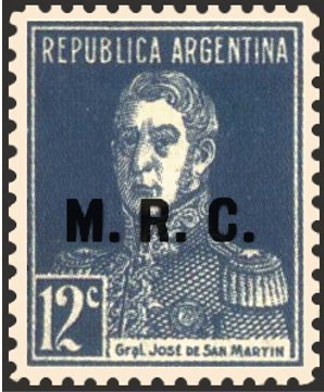 Stamp, José Francisco de San Martín (1778-1850), ovpt. "M.R.C.", Argentina,  , Famous People, Freedom Fighters, Generals, Heroes, Men, Revolutions