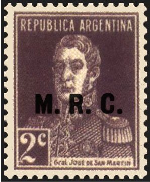 Stamp, José Francisco de San Martín (1778-1850), ovpt. "M.R.C.", Argentina,  , Famous People, Freedom Fighters, Generals, Heroes, Men, Revolutions