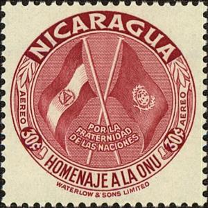Stamp, Country and UN flag, Nicaragua,  , U.N.O.