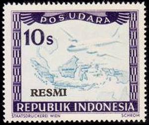 Stamp, Airplane over map of Indonesia, Indonesia,  