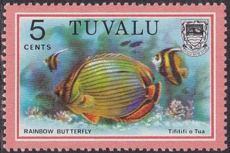 Stamp, Rainbow Butterfly, Tuvalu,  , Animals (Fauna), Fishes, Sea Life