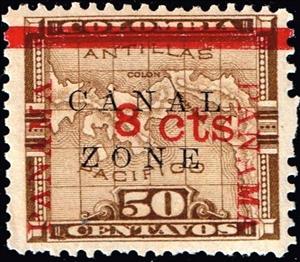 Stamp, Map of Panama, Canal Zone,  
