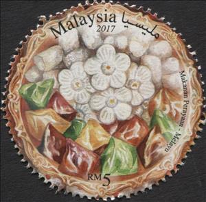 Stamp, Malay Food Variety, Malaysia,  , Festivals, Food, Gastronomy, Round Stamps, Traditions