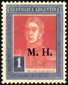 Stamp, José Francisco de San Martín (1778-1850), ovpt. "M.H.", Argentina,  , Famous People, Freedom Fighters, Generals, Heroes, Men, Revolutions