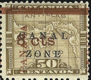 Stamp, Map of Panama, Canal Zone,  