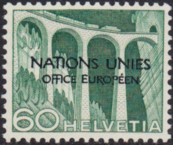 Stamp, Railway Viaduct near Filisur (ONU/UNO overprint), Switzerland,  , Bridges, Railways