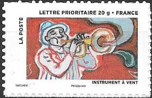 Stamp, Wind instrument, France,  , Music, Musical Instruments, Musicians
