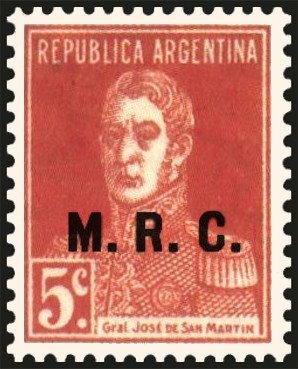 Stamp, San Martín, ovpt. "M.R.C.", Argentina,  , Famous People, Freedom Fighters, Generals, Heroes, Men, Revolutions