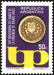 Stamp, 150 years Provincail Bank of Buenos Aiires, Argentina,  , Anniversaries and Jubilees, Banks