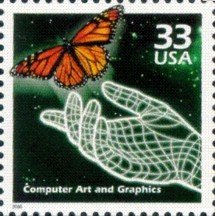 Stamp, Century - 1990's: Computer Art and Graphics, United States of America,  , Butterflies, Hands