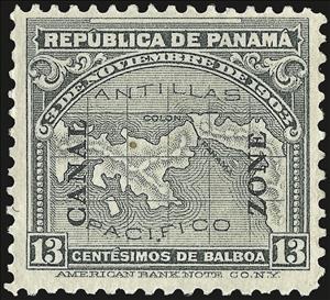 Stamp, Map of Panama, Canal Zone,  