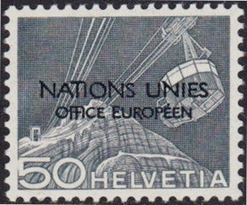 Stamp, Aerial Cablecar, Saentis Mountain (ONU/UNO overprint), Switzerland,  