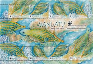 Mini Sheet, Orange spotted filefish (Oxymonacanthus longirostris), Vanuatu,  , Animals (Fauna), Fishes, WWF