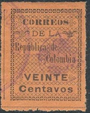 Stamp, Inscription between ornaments, Colombia,  