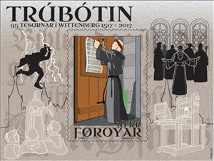 Souvenir Sheet, 500th Anniversary of the Protestant Reformation, Faroe Islands,  , Anniversaries and Jubilees, Lutheran, Reformers, Religion