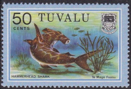 Stamp, Hammerhead Shark, Tuvalu,  , Animals (Fauna), Fishes, Sea Life, Sharks