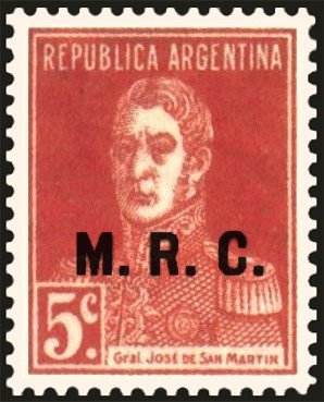 Stamp, San Martín, ovpt. "M.R.C.", Argentina,  , Famous People, Freedom Fighters, Generals, Heroes, Men, Revolutions
