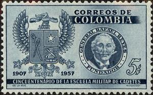 Stamp, Arms of Military Academy and Gen. Reyes, Colombia,  , Coats of Arms, Generals, Politicians
