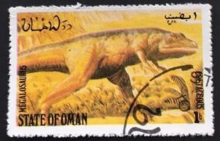 Stamp, Megalosaurus, Cinderellas,  , Dinosaurs, Prehistorical Animals