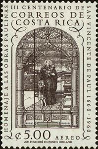 Stamp, St Vincent of Paul, Costa Rica,  , Children, Christian, Religion, Saints, Stained-glass