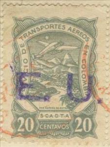 Stamp, Seaplane over Magdalena River "EU", Colombia,  , Aircraft, Landscapes, Mountains, Rivers, Volcanos