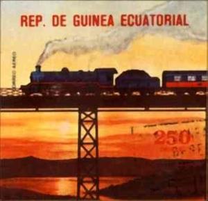 Stamp, Train on the bridge, Equatorial Guinea,  , Locomotives, Railways, Steam Traction